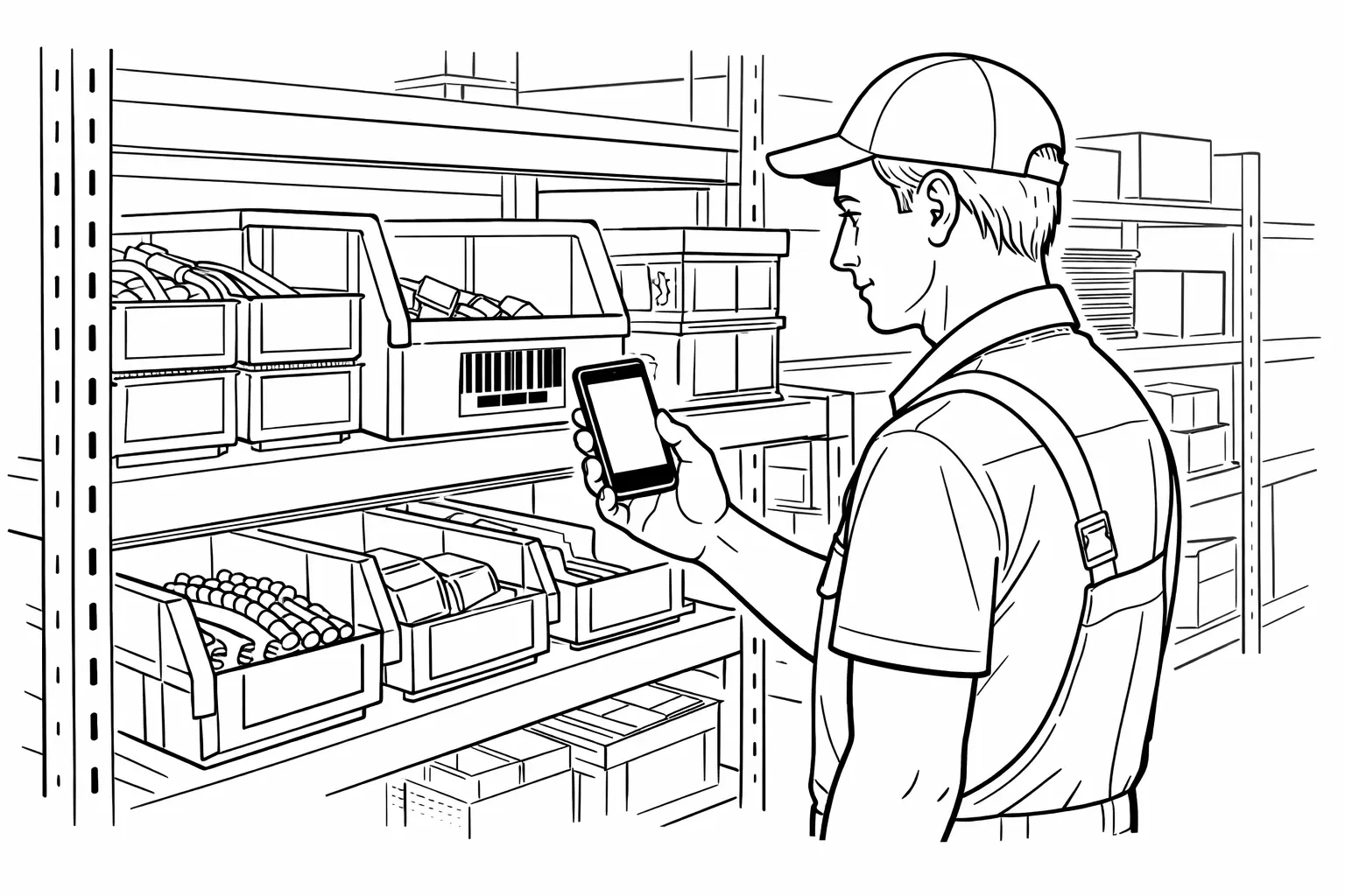 Team member routinely scanning barcode in organized warehouse - no supervision needed