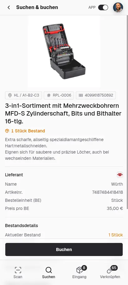 repleno App Artikeldetail in der PWA