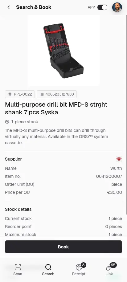 repleno app item detail in the PWA