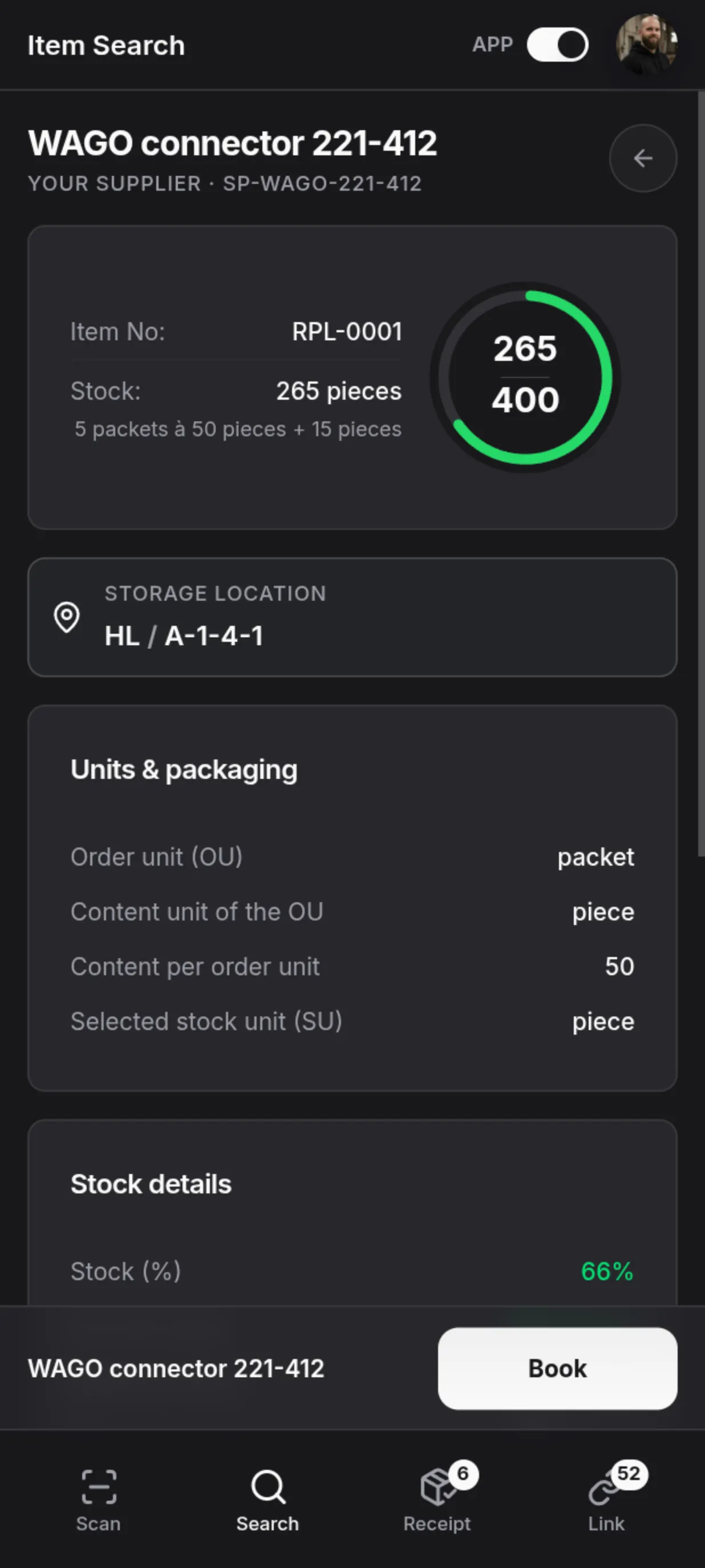 Empty shelf with fittings in warehouse