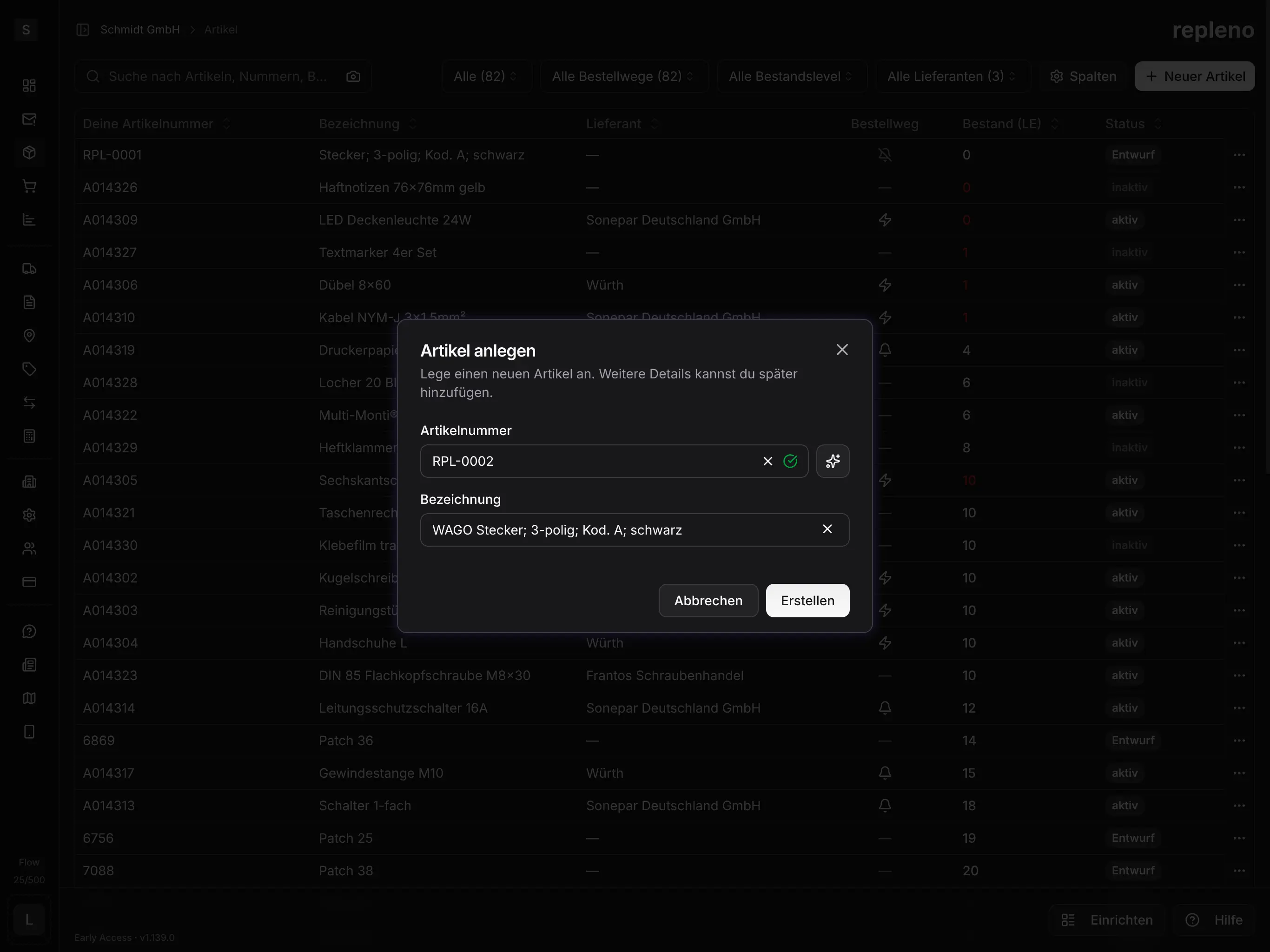 repleno mini setup — creating a new item for replenishment