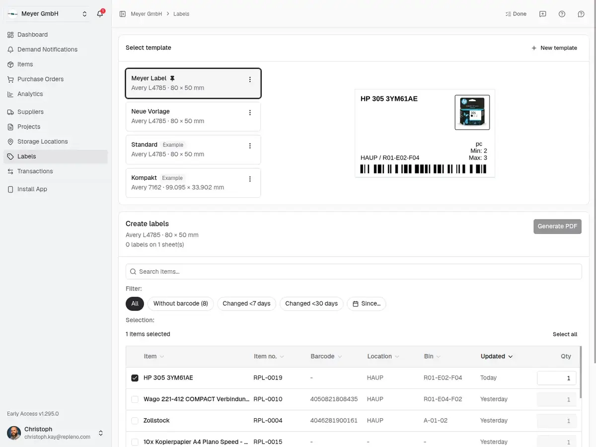 Etiketten mit Barcode und Artikelbild im repleno Label-Designer erstellen
