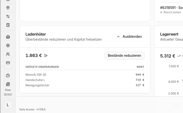 Bestandsanalyse Dashboard in repleno zeigt Überbestände und gebundenes Kapital auf einen Blick
