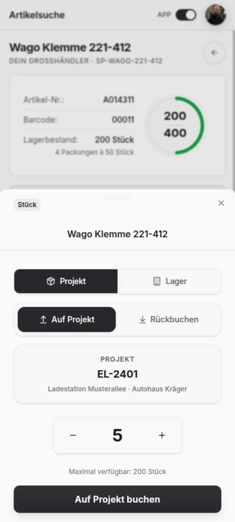 Materialkosten pro Auftrag in der repleno App