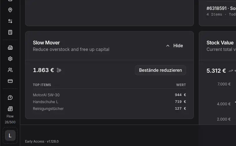 Stock insights dashboard in repleno showing overstock and tied-up capital at a glance