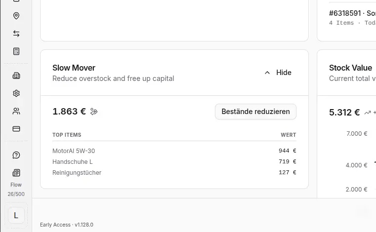 Stock insights dashboard with slow mover overview