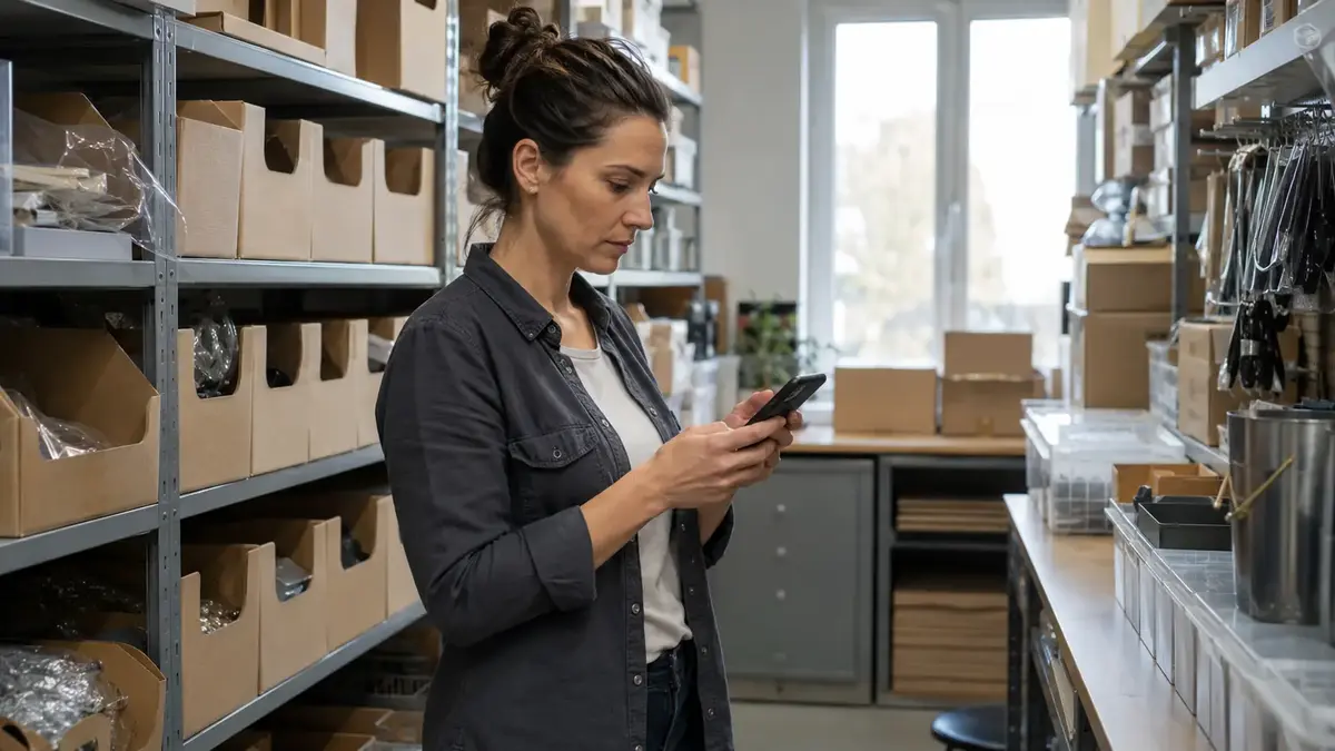 Woman using the repleno app in the warehouse