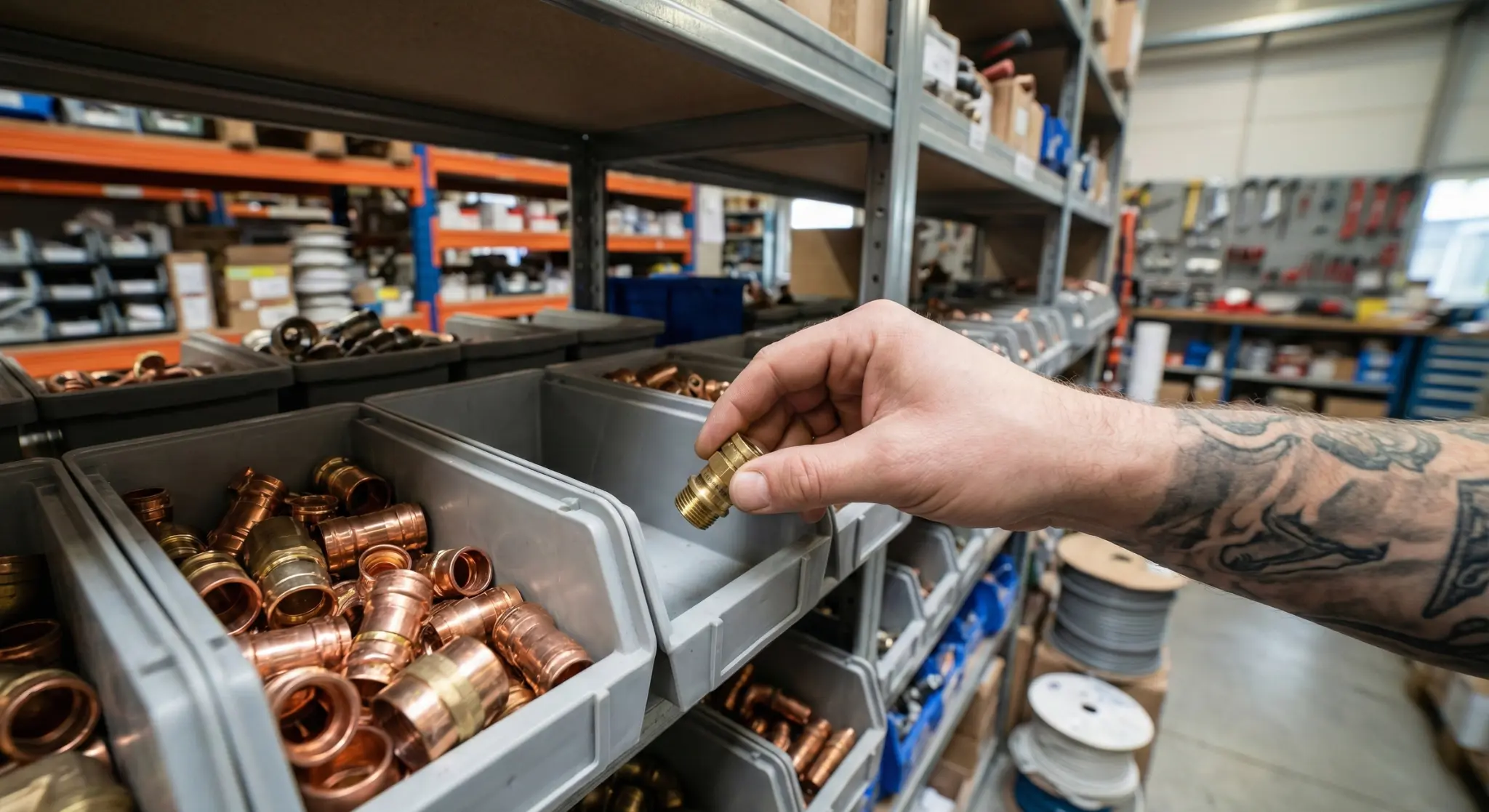 Empty shelf with fittings in warehouse