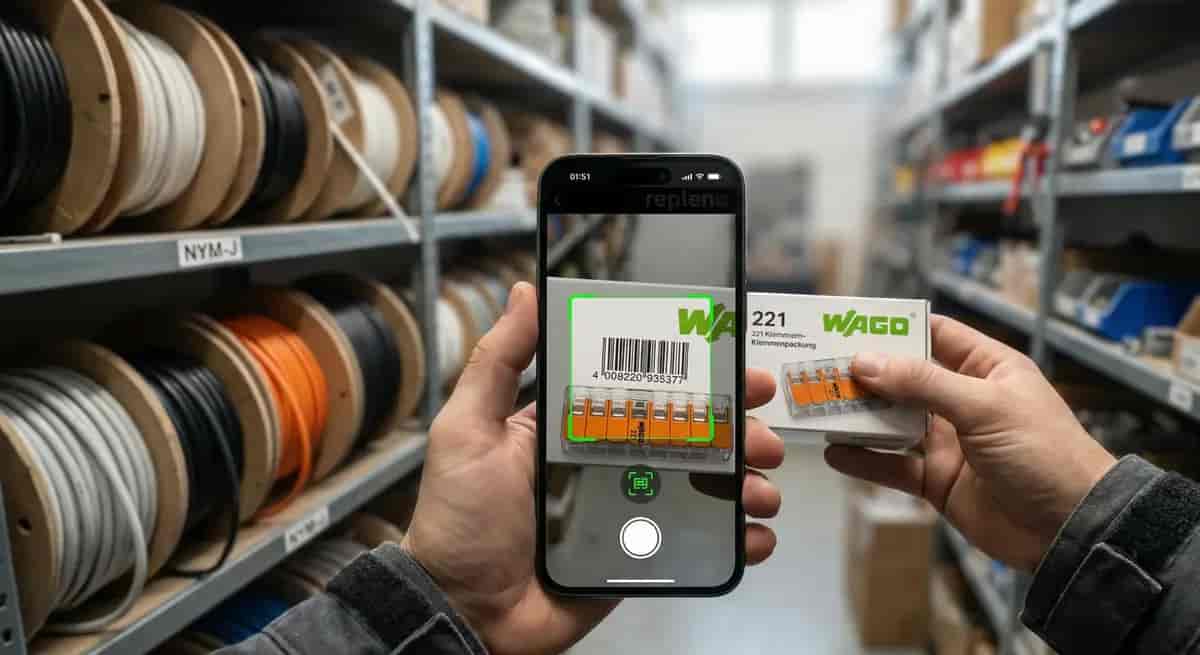 Tradesperson scanning material with the repleno app