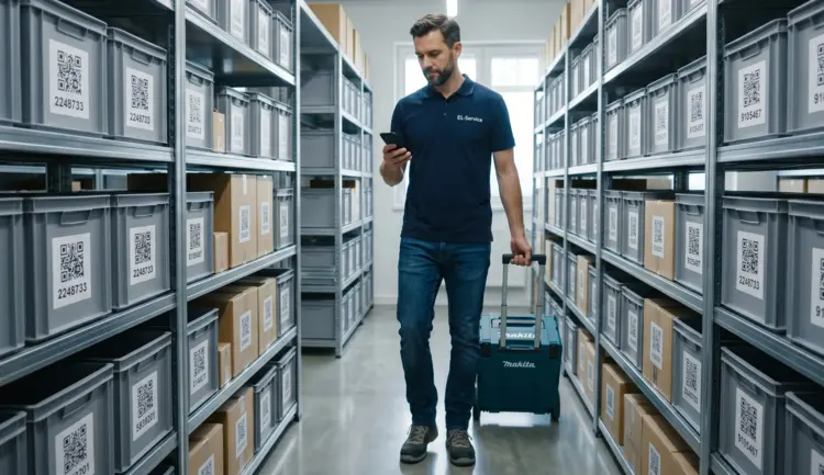 Employee scanning stock with a smartphone