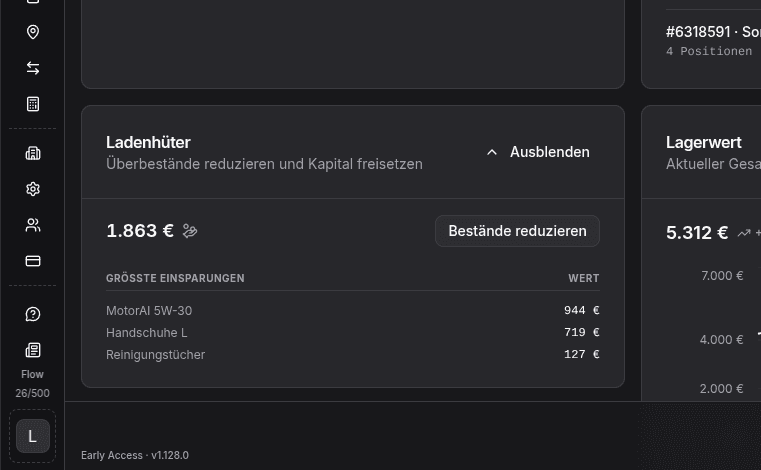Bestandsanalyse Dashboard in repleno zeigt Überbestände und gebundenes Kapital auf einen Blick