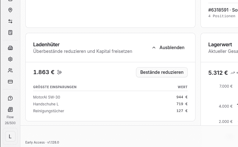 Bestandsanalyse Dashboard in repleno zeigt Überbestände und gebundenes Kapital auf einen Blick
