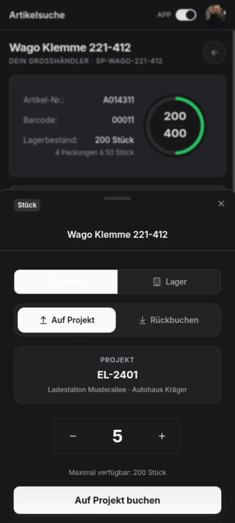 Materialkosten pro Auftrag in der repleno App