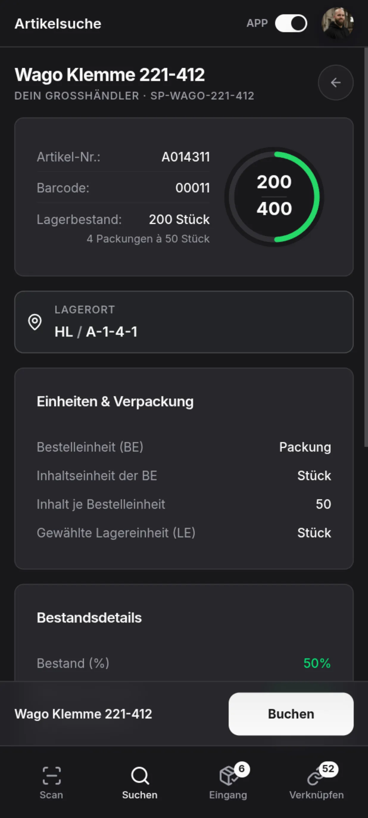repleno App: Buchungsart wählen
