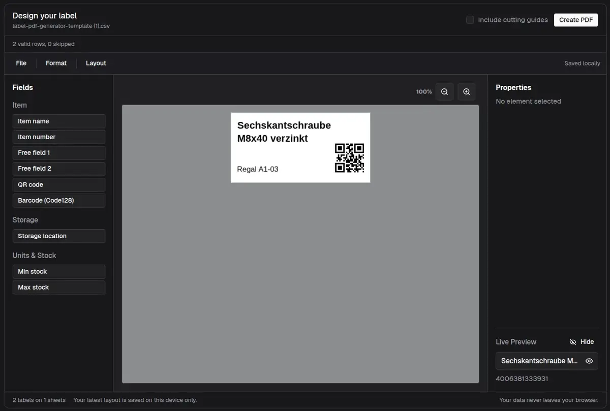 repleno label generator with a live preview of a shelf label
