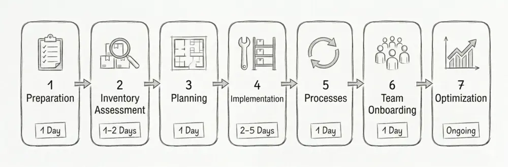 Stockroom organization checklist: 7 phases from preparation to optimization